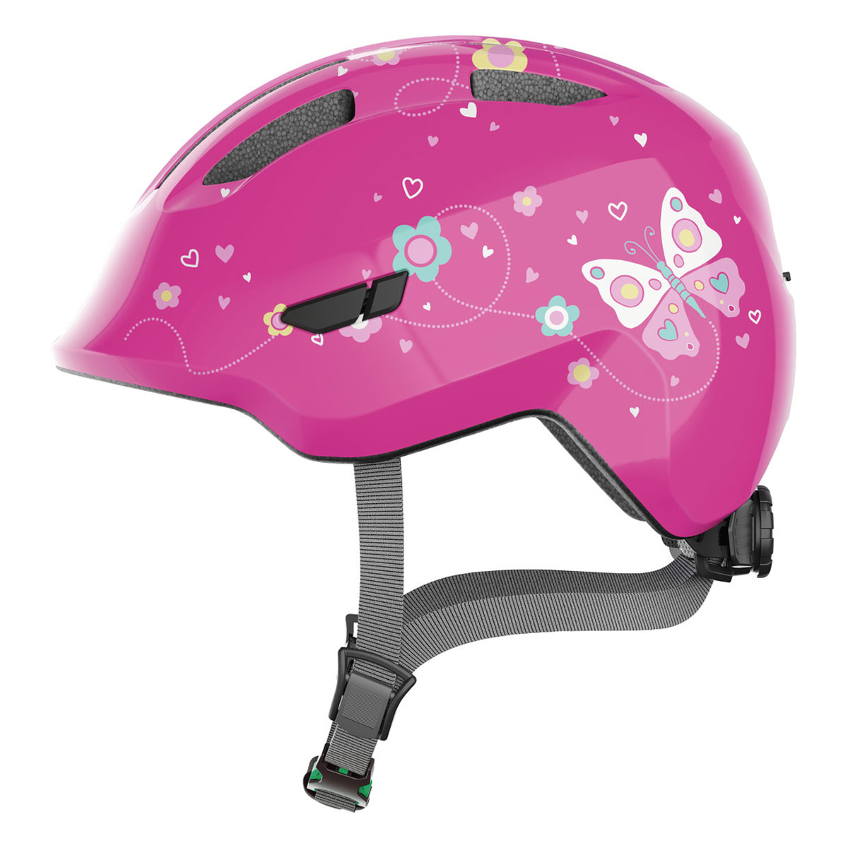 ABUS Hjälm Smiley 3.0 Pink Butterfly - GRÖNT SPÄNNE i gruppen CYKELKLÄDER & UTRUSTNING / CYKELHJÄLM / Cykelhjälm Barn hos Sävedalens Cykel - 1956 (96697-4550r)