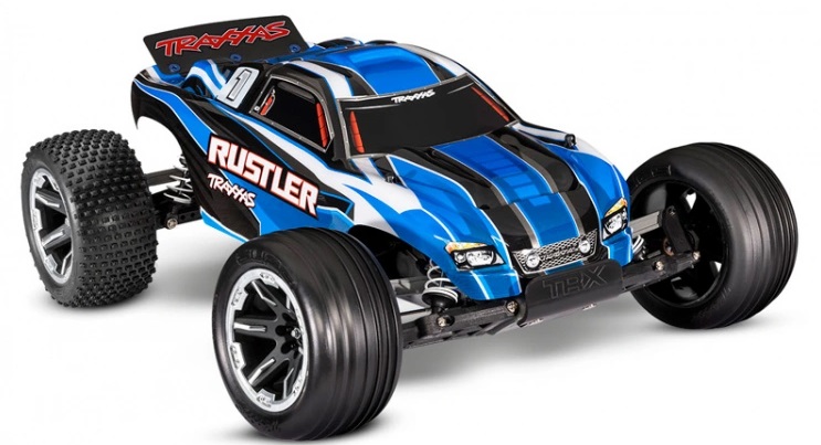 Traxxas Rustler Rustler 2WD 1/10 RTR TQ Blå USB - Med Batteri/Laddare i gruppen RC - RADIOSTYRT / RADIOSTYRDA BILAR hos Sävedalens Cykel - 1956 (TRX37054-8-BLUE)