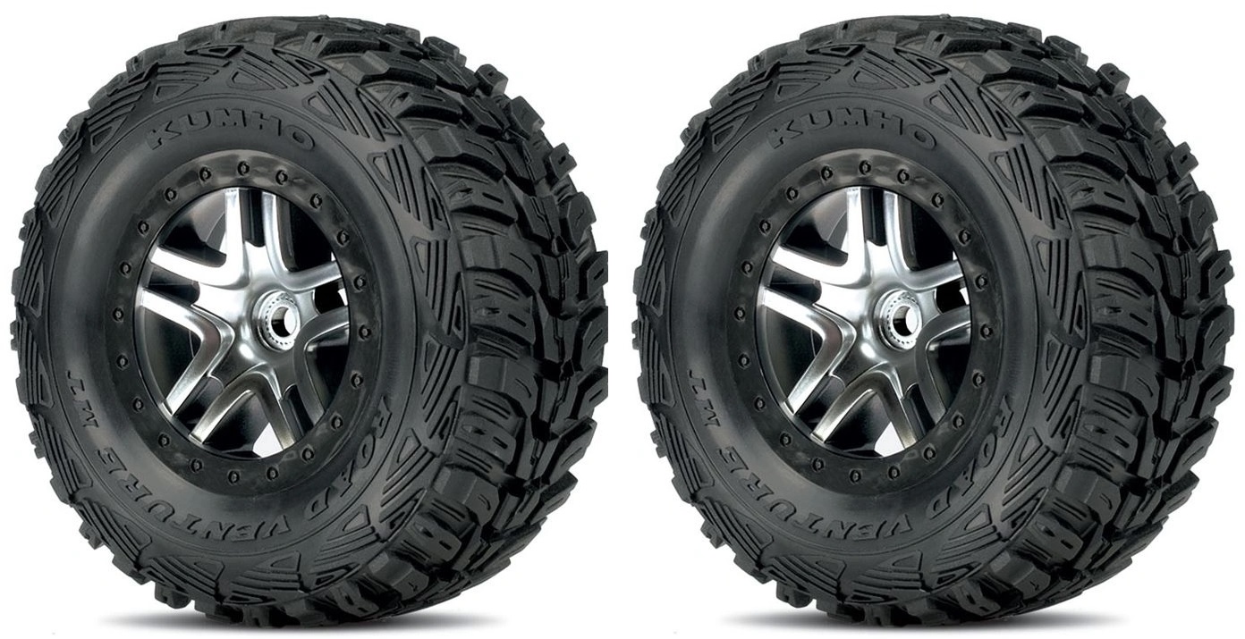 Traxxas Däck & Fälg Kumho/S-Spoke Krom-Svart 4WD/2WD Bak (2)