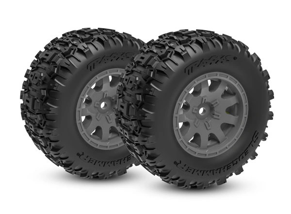 Traxxas Däck & Fälg Sledgehammer/ Mini Maxx Grå Bak (2)