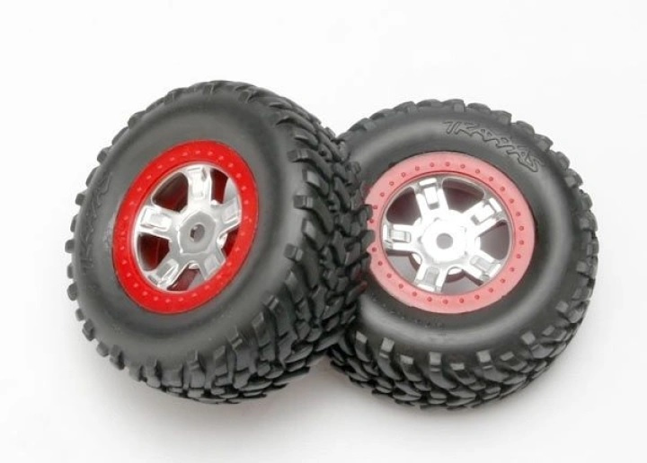 Traxxas Däck & Fälg SCT/SCT Krom-Röd 1/16 (2)