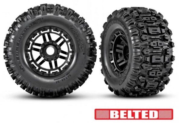 Traxxas Däck & Fälg Sledgehammer Förstärkta / MAXX 17mm Svart 2.8/3.6'' TSM (2)