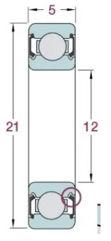 Maskinkullager 6801-2RS 12x21x5 mm